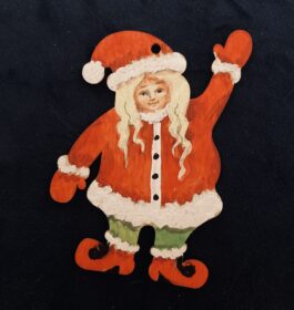 Hand-painted, vintage look Santa Girls Christmas tree ornaments