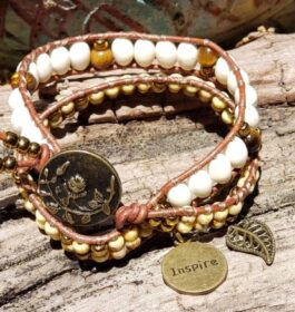 Creamy Magnesite and Picasso yellow Seed beads