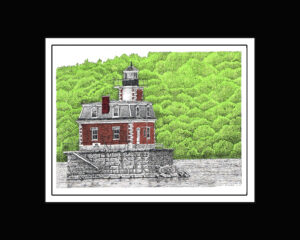 Hudson-Athens Light House, Pen and Ink Print