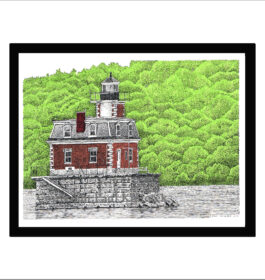 Hudson-Athens Light House, Pen and Ink Print