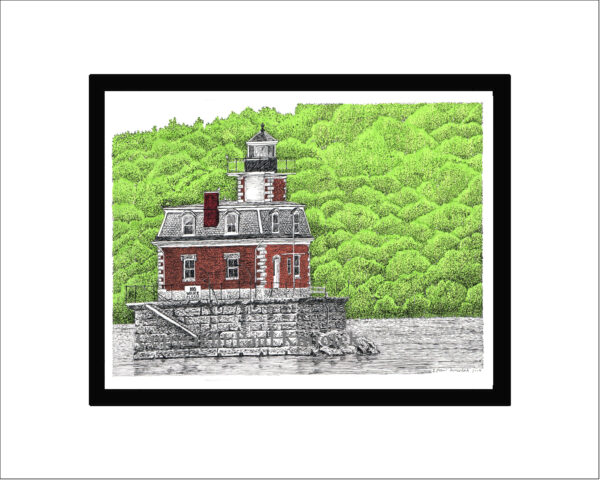 Hudson-Athens Light House, Pen and Ink Print