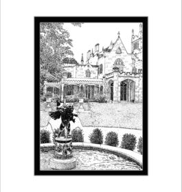 Lyndhurst Mansion Fountain, Pen and Ink Print